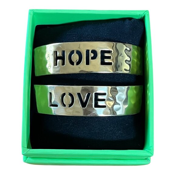 Rustic Cuff Inspirational Brass LOVE HOPE Bracelet Set in Gift Box - Picture 3 of 5